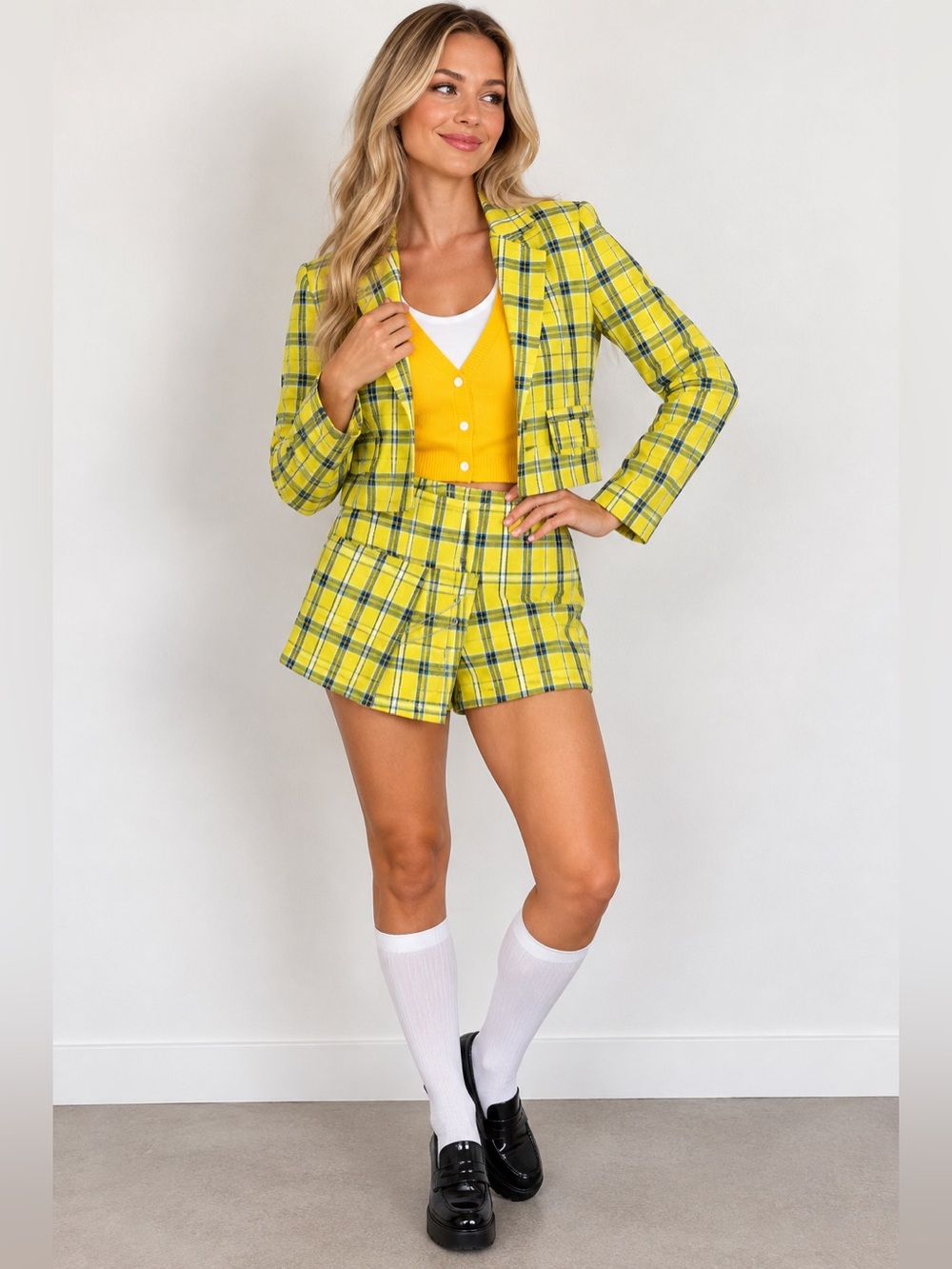 Clueless Cher Yellow Plaid 4-Piece Costume Set XS
